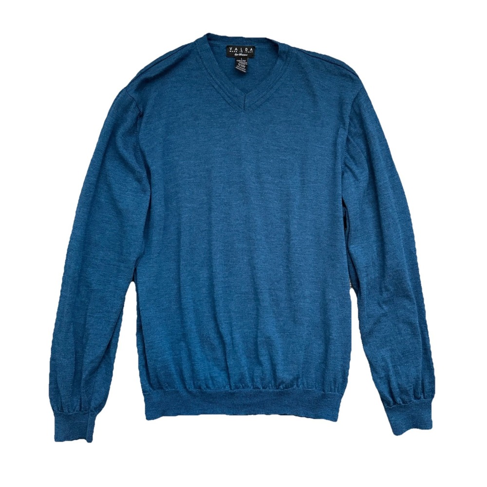 Valda Merino Wool Pullover Men's Large Blue Preppy Classic Quiet Luxury Travel